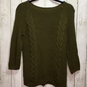 Cynthia Rowley Cable Knit Army Green Sweater Sz L